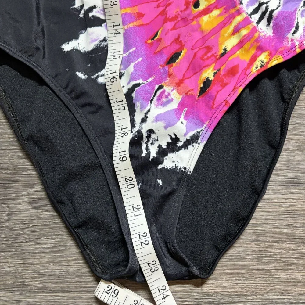NEW Salt + Cove Medium Tie Dye One Piece Swim Strappy Black Pink Bathing Suit - Picture 6 of 11